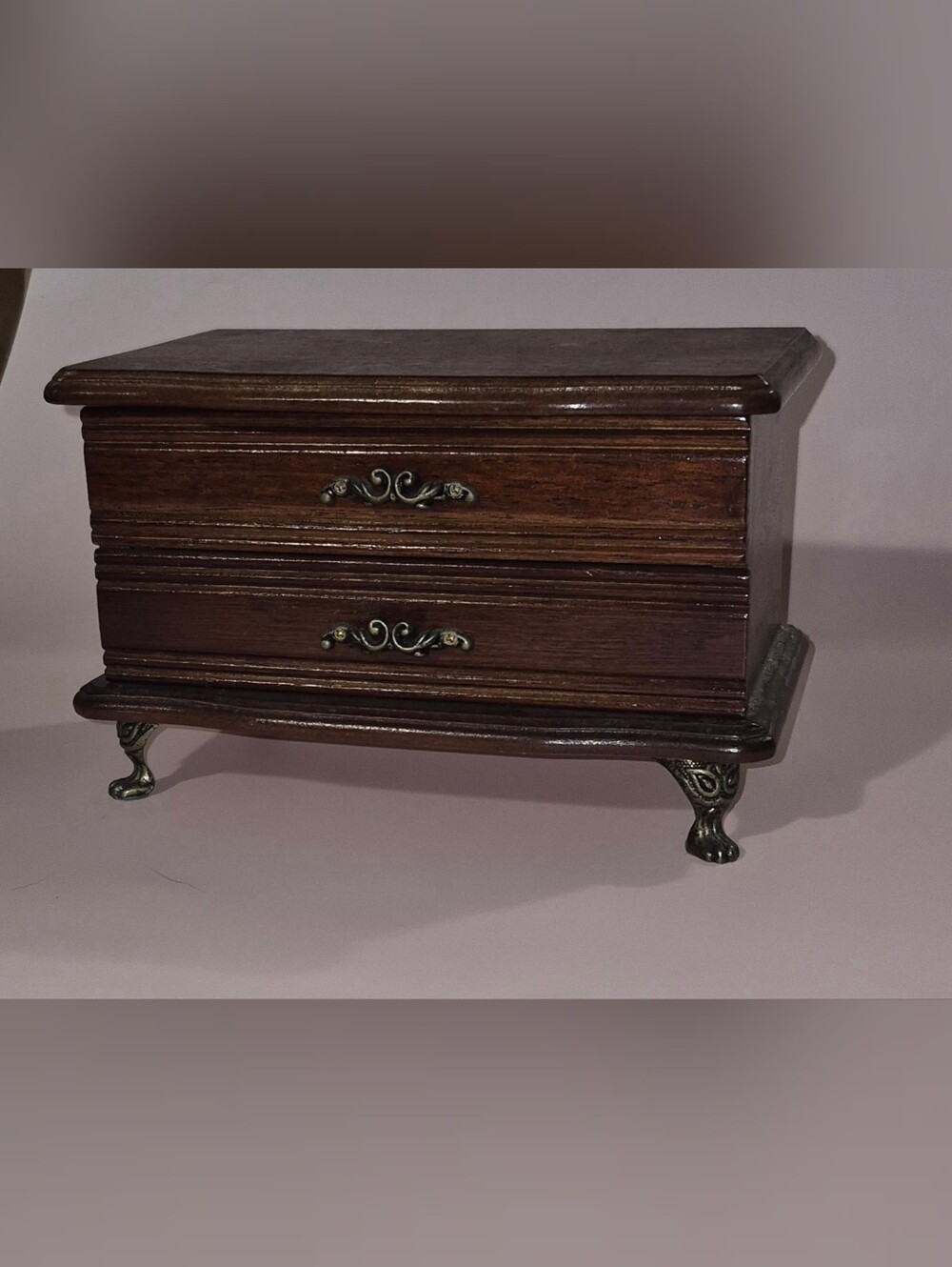 Classic Dark Brown Wooden Accent Chest with Ornate Brass Hardware